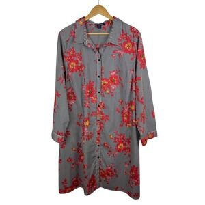 Roaman's Womens Floral Striped Shirt Dress Sz 24W Button Front Long Sleeve Beach